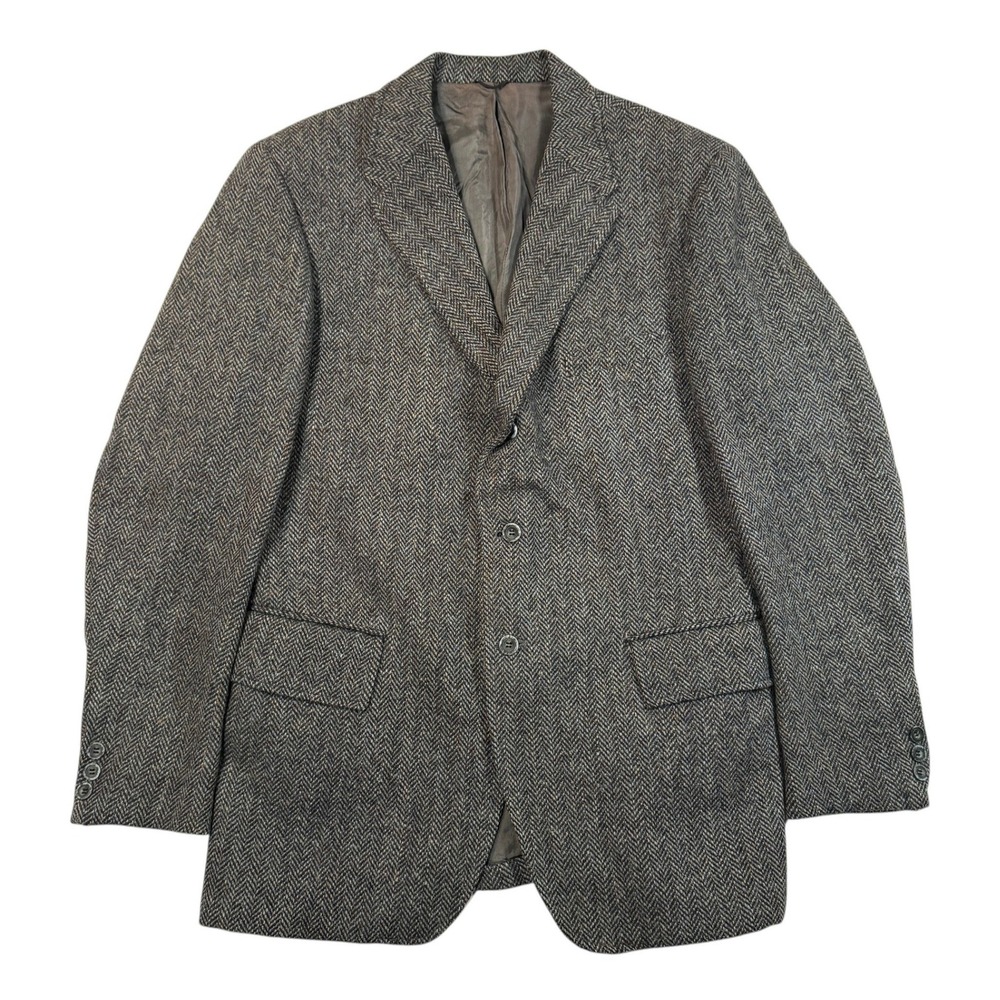 Garrison Park Harris Tweed Mens 40R Herringbone‎ Wool Blazer Grey 3 Button Coat
